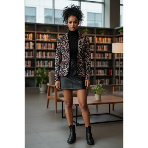 Peruvian Connection Kashmiri Floral Jacquard Knit Jacket Blazer XS Prima Cotton - Picture 2 of 11